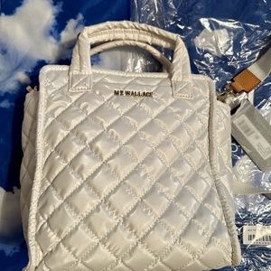 MZ Wallace Handbag - Mini Metro Box Tote - Shoulder Crossbody - Quilted Pearl